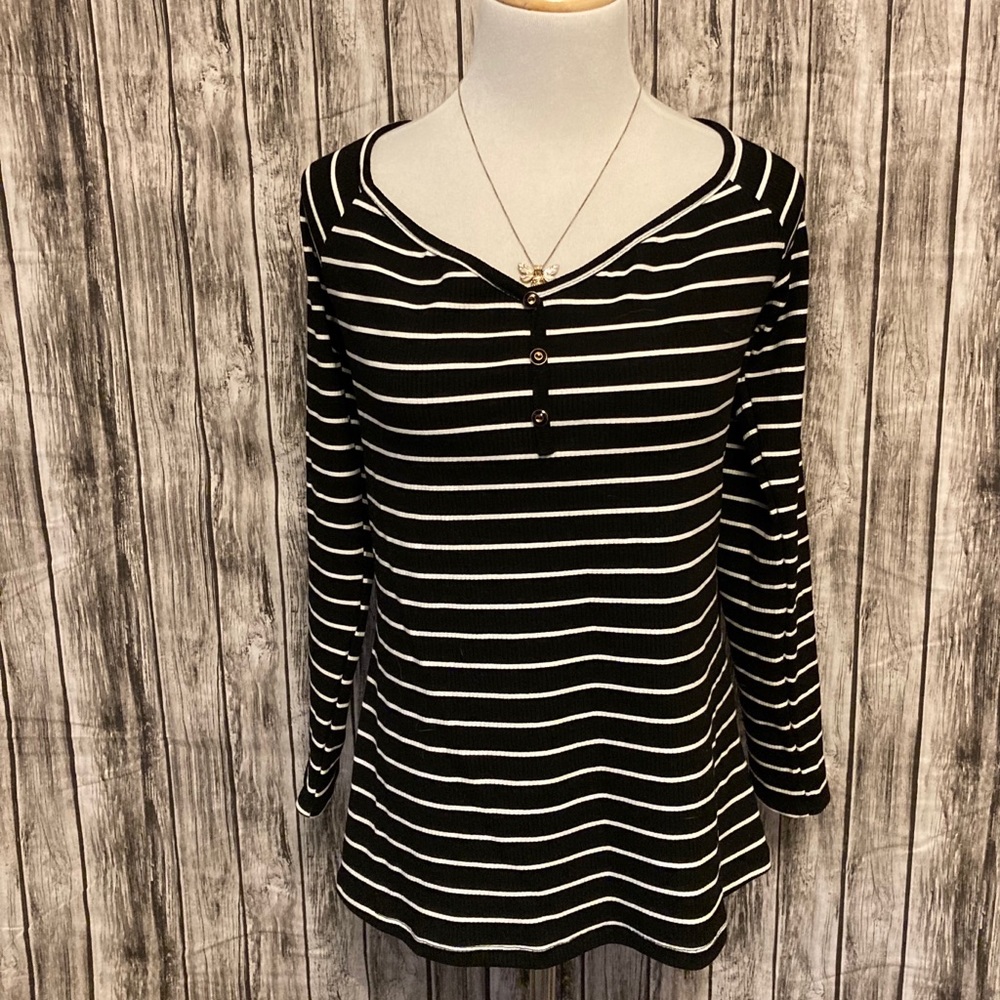Striped Wide Neck Long Sleeve Ribbed Top 3X